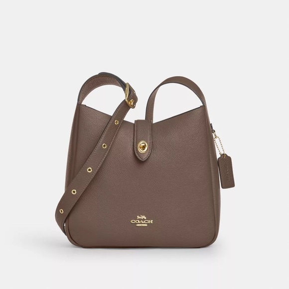Coach Handbags - Coach Hadley Crossbody Brown Pebbled Leather Gold/Stone